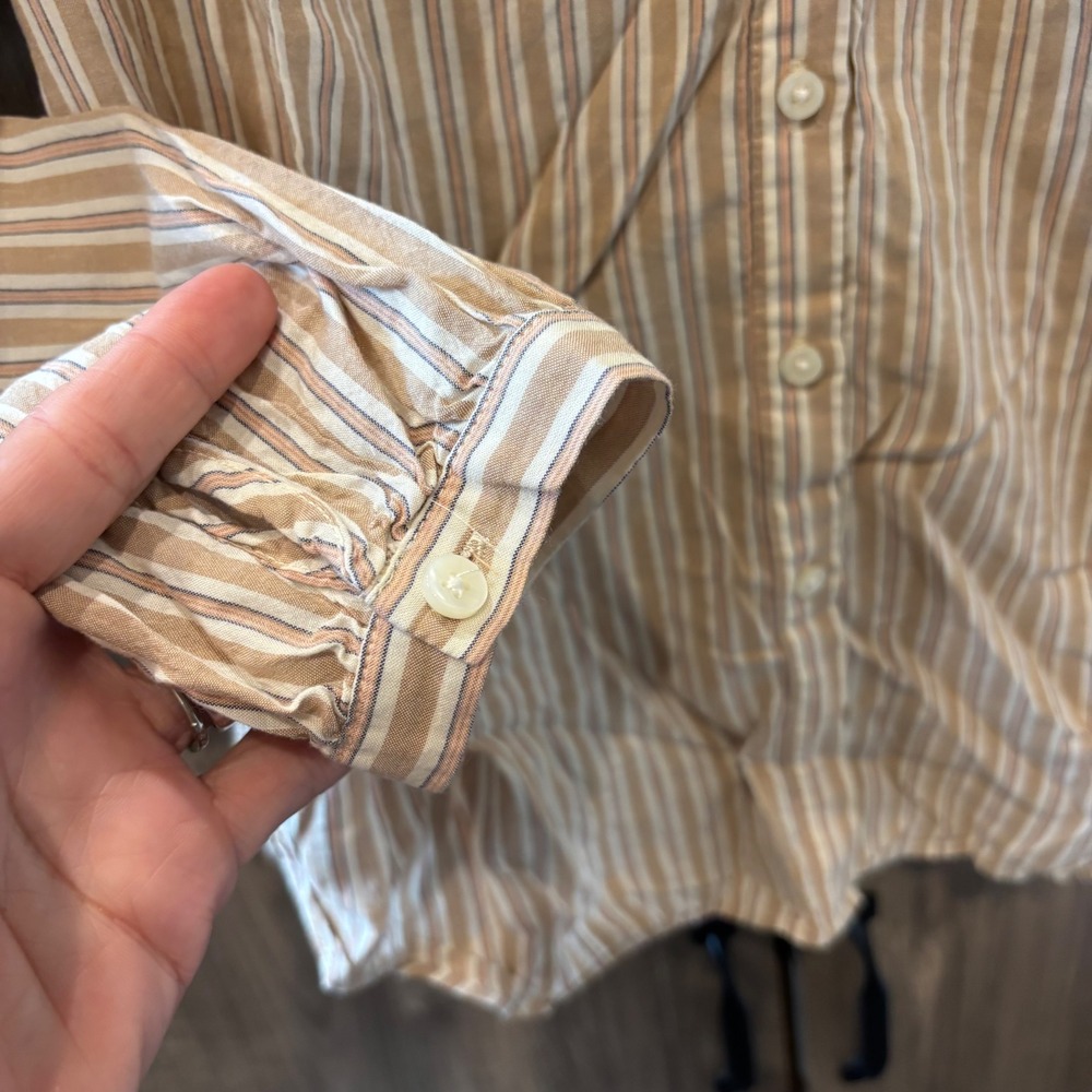 Trovata Birds of Paradis Top Tan Striped Ruffle Collar Button Down Shirt Small - Picture 4 of 7